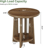 Solid Wood Side Table, 2-Tier Round Accent End Table, Bedside Nightstand with Shelf for Small Space, Living Room, Bedroom, Vintage, Easy Assembly