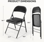 Bonnlo Folding Chair with Comfortable Padded Cushion and Back, Portable Folding Chairs for Outside, Office Events, Weddings, Pu Leather, 4 Black
