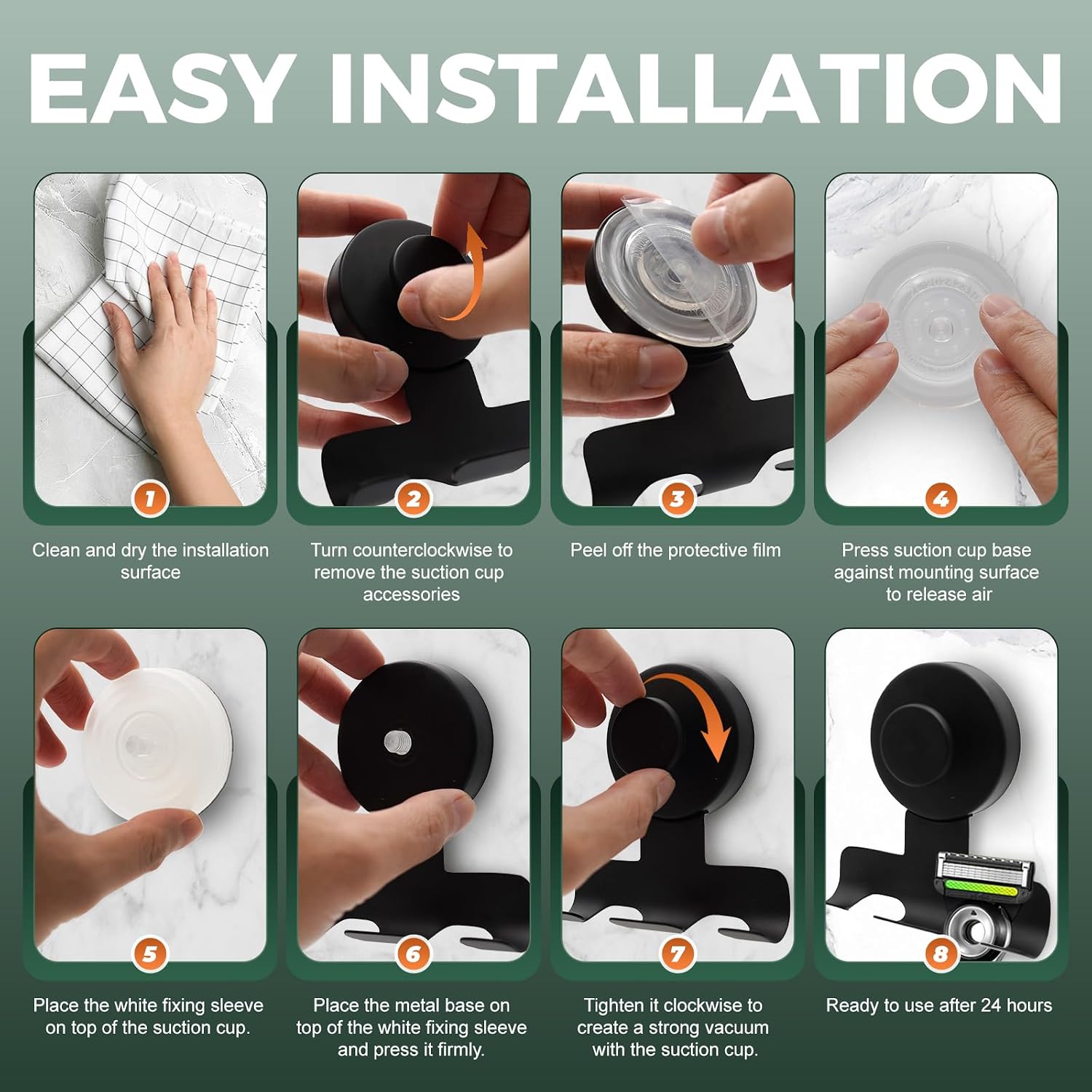 Shower Razor Holder 2 Pack,Heavy-Duty 7KG Suction Cup Razor Holder for Shower,Razor Hooks for Shower,Powerful Vacuum Suction Hooks for Razor,Towel,Loofah,Damage-Free Metal Shower Hooks(Matte Black)