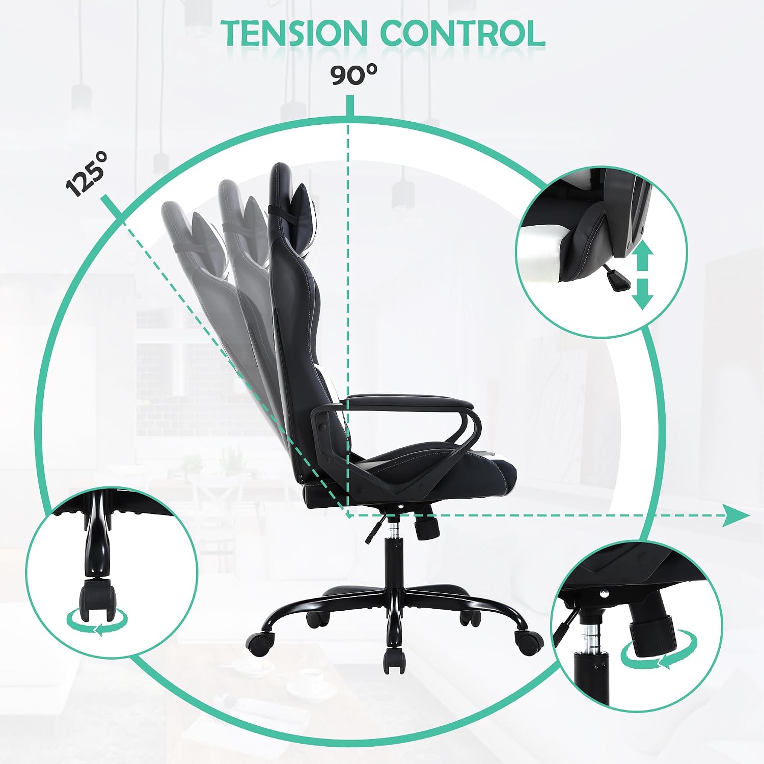 Gaming Chair, Video Game Chair, Cheap Computer Gaming Chair PU Leather High Back PC Gaming Chair Ergonomic Racing Swivel Office Desk Chair with Headrest and Lumbar Support for Adults Kids White