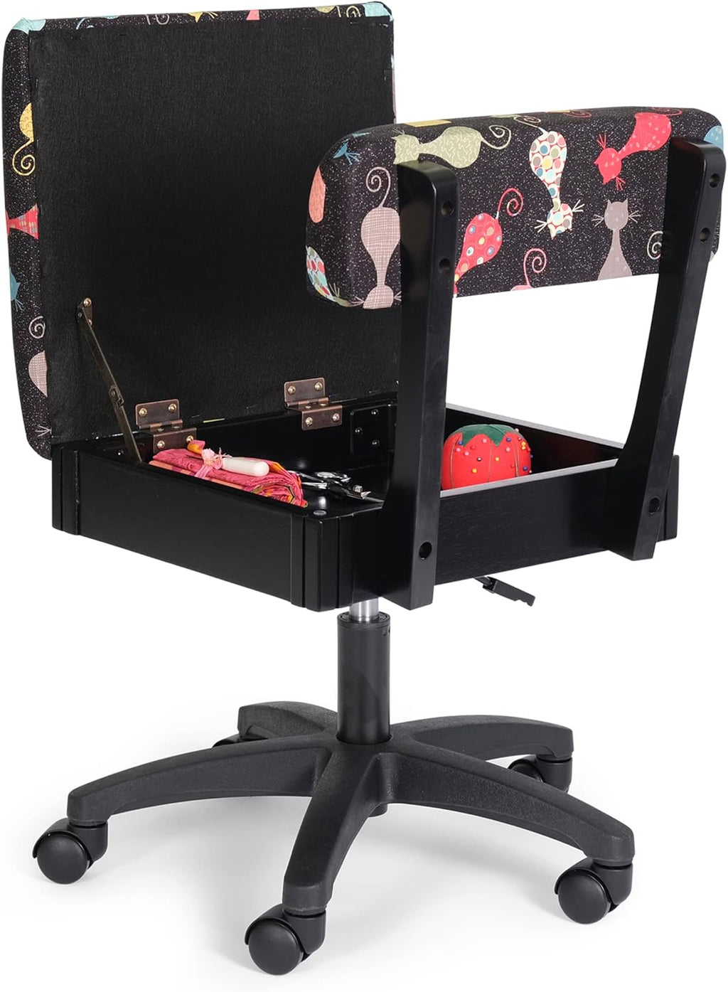 Arrow Sewing HCAT Adjustable Height Hydraulic Sewing and Craft Chair with Under Seat Storage and Printed Fabric, Black Cat Fabric