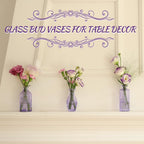 Glass Bud Vases Set of 12, Small Purple Vase Glass Vases for Flowers Modern Ribbed Colored Bud Vase for Decor Wedding Flower Vase in Bulk Vintage Decor Bridal Shower Centerpieces Home Table Decoration