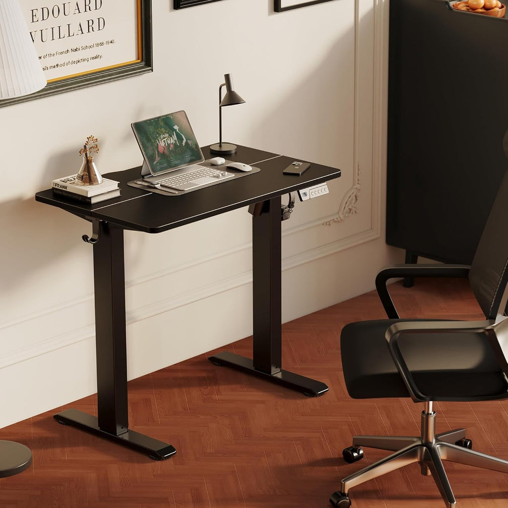 YDN 32" Small Electric Standing Desk Adjustable Height, Sit Stand up Desk with Memory Presets & Cable Management, Home Office Desk for Office & Computer Workstation, Black Frame/Black Top