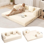 Ahomly 78.8'' Convertible Sofa Bed,5-in-1 Boneless Couch with Removable Armrests,Folding Futon Sofa Bed Includes 2 Pillows,Comfy Pull Out Couch for Living Room,No Assembly Required,Cream