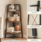 HOOBRO Corner Shelf, 3-Tier Corner Shelf Stand, 40” Tall Ladder Bookshelf, Industrial Corner Display Shelf Plant Stand for Living Room, Kitchen, Home Office, Rustic Brown BF143CJ01