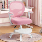 HOFFREE Kids Desk Chair Ergonomic Study Chair with Flipped Armrest and Footrest Adjustable Height Swivel Kids Computer Chair Mesh Desk Chair for Boys Girls Children at Home Bedroom Study Room Pink