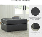 Signature Design by Ashley Brindley Pier Oversized Accent Ottoman, Fully Assembled Rectangular Tufted Footrest, Black Leather and Faux Leather Upholstery, Contemporary Living Room Seating, Fog