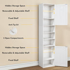 HUAHUU 70.8" Tall Kitchen Pantry Storage Cabinet, Slim Cabinet with 2 Barn Doors & Adjustable Shelves & Open Compartments, Cupboard for Kitchen, Dining Room, Living Room and Bathroom, White