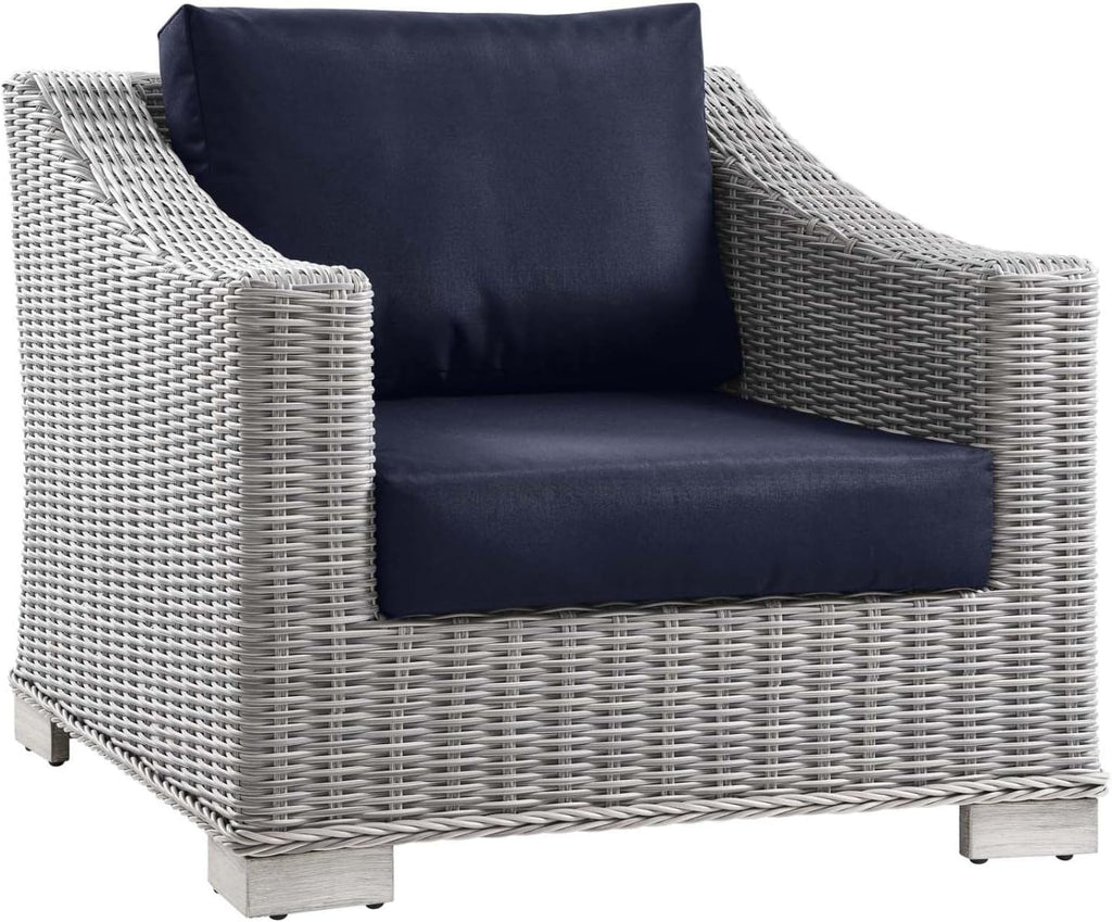 Modway Outdoor Patio Wicker Rattan 2-Piece Armchair and Ottoman Set in Light Gray Navy