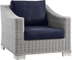 Modway Outdoor Patio Wicker Rattan 2-Piece Armchair and Ottoman Set in Light Gray Navy