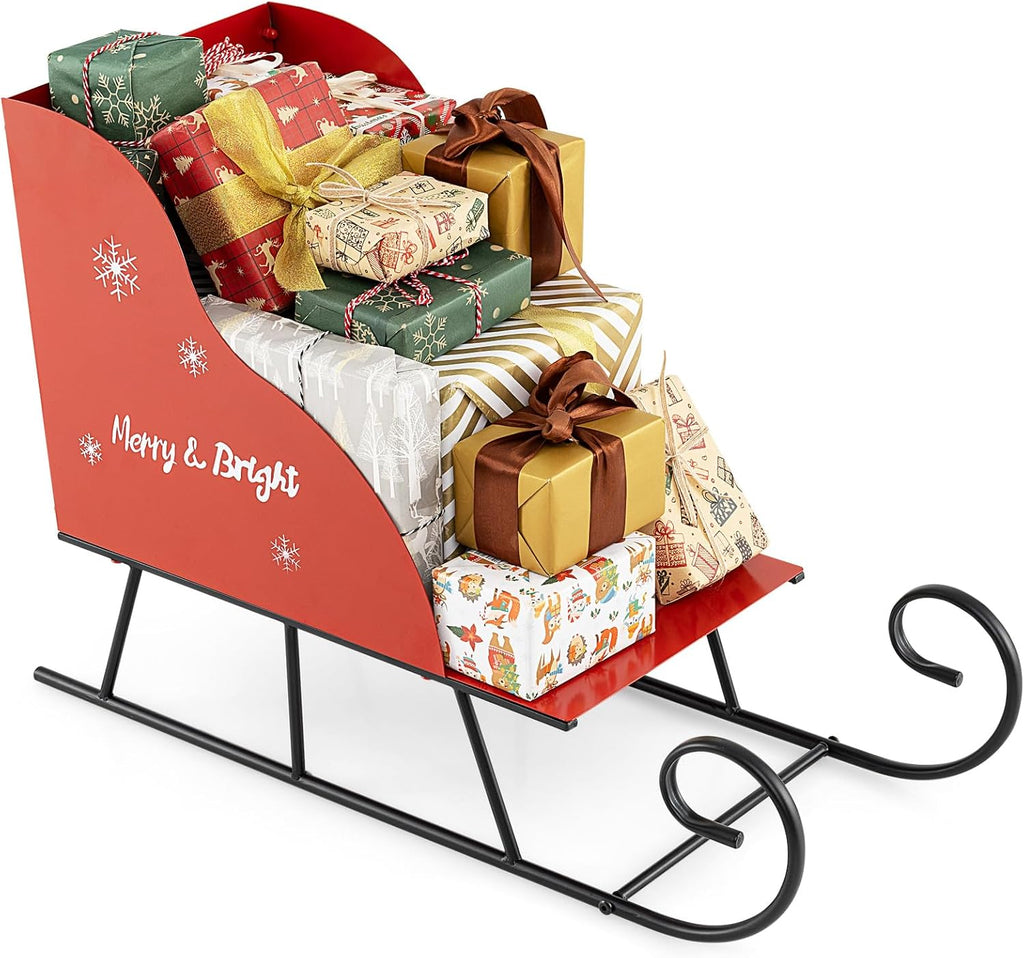 Tangkula Metal Christmas Santa Sleigh Basket, Xmas Santa’s Gift Storage Sleigh, Festive Decorative Sleigh Cart, Holiday Decoration for Home Office Carnival