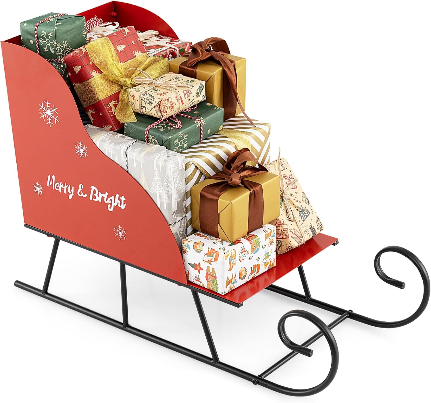 Tangkula Metal Christmas Santa Sleigh Basket, Xmas Santa’s Gift Storage Sleigh, Festive Decorative Sleigh Cart, Holiday Decoration for Home Office Carnival