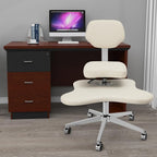 Cross Legged Office Chair with Wheels, Criss Cross Chair with 2 Adjustable Cushions, Ergonomic Meditation Chair for Home Office, Kneeling Chair with Swivel Base, Ivory White