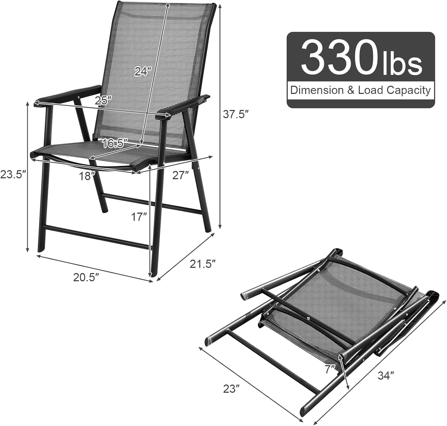S AFSTAR Patio Chairs Set of 4, Outdoor Folding Dining Chairs with Armrests, Foldable Porch Chairs for Lawn Deck Backyard, Folding Chairs for Adults (Gray)