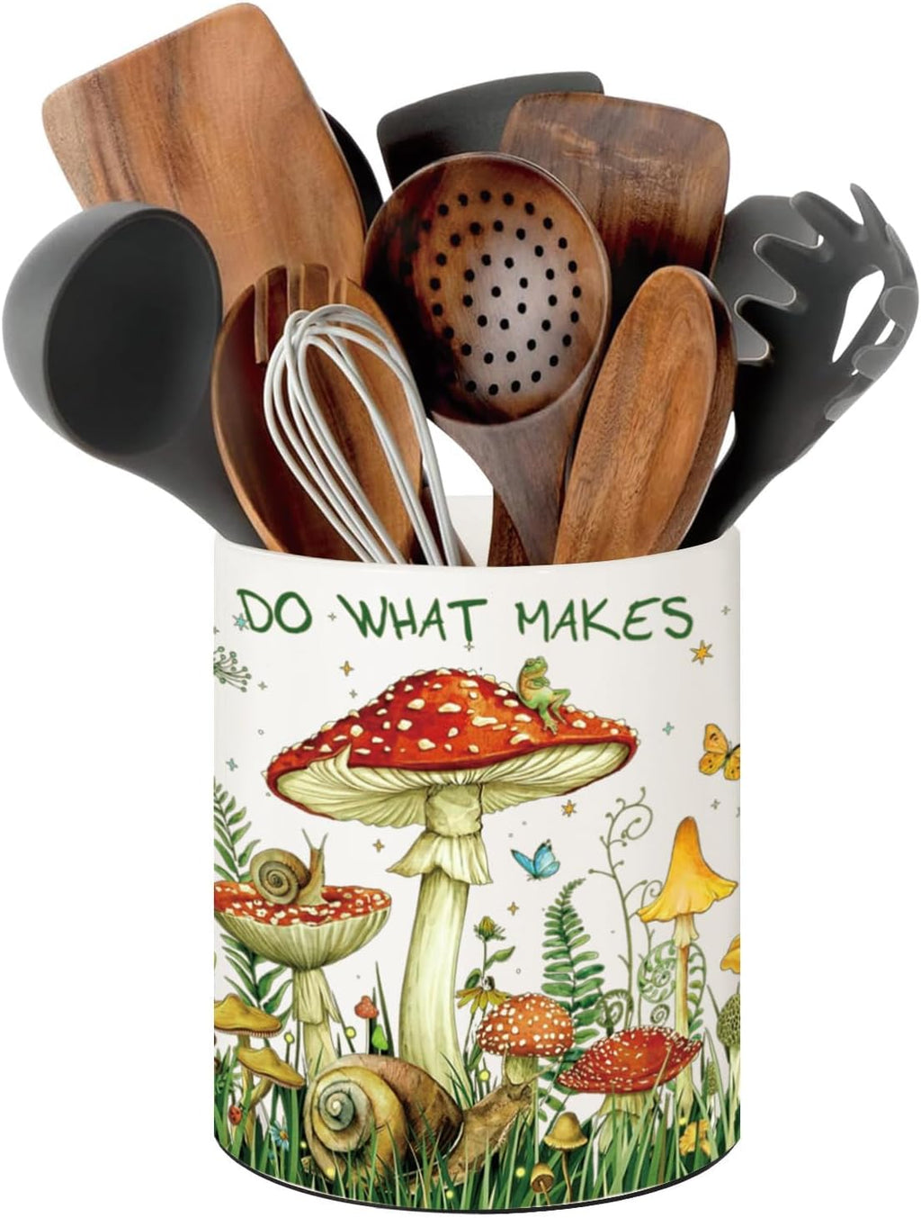 Mushroom Kitchen Decor, 6.5inch Ceramic Utensil Holder with Mushroom Design, Rustic-Style Indoor Kitchen Utensil Storage Rack, Ideal for Spoon Storage and Cooking Tools, Gift for Kitchen Organizers