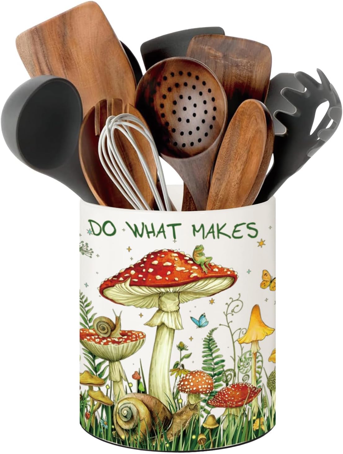 Mushroom Kitchen Decor, 6.5inch Ceramic Utensil Holder with Mushroom Design, Rustic-Style Indoor Kitchen Utensil Storage Rack, Ideal for Spoon Storage and Cooking Tools, Gift for Kitchen Organizers
