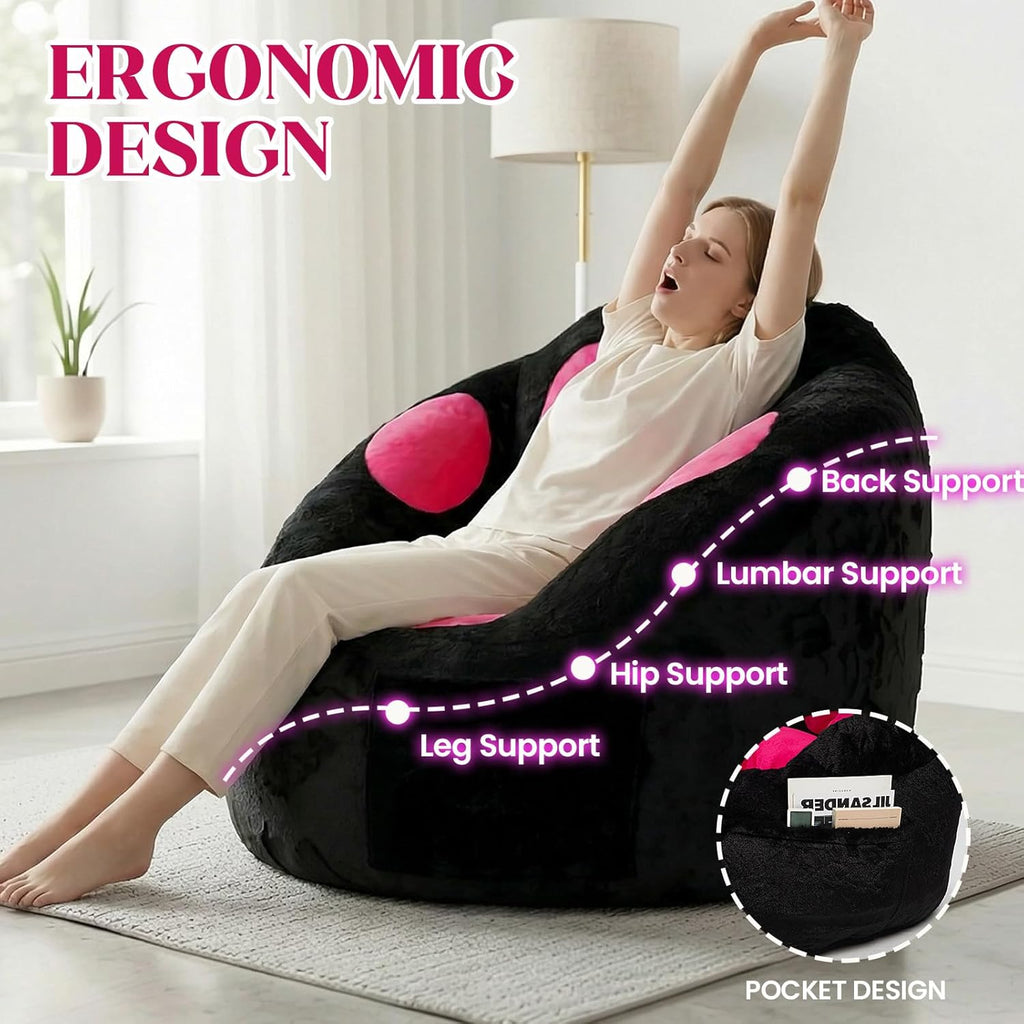 Achicsofar Bean Bag Chair for Adults Teens, Gaint Faux Fur Cat's Paw Shape Beanbag Chairs Memory Foam Filled Accent Floor Sofa for Reading, Gaming, Relaxing in Living Room, Bedroom, Dorm