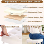BEWISHOME White Vanity Chair, Leather Vanity Stool, Small Stool Chair for Vanity, Square Ottoman Foot Stool, Makeup Vanity Chairs with Thick Padded Seat for Bathroom, Bedroom, Entryway, KFD01W
