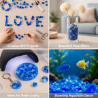 QYGL Sea Glass Stones - Blue Mixed Clear Glass Pebbles Gemstones - Perfect for Aquarium Rocks, Fish Tank Gravel, Vase Fillers, DIY Crafts, and Home Decor (0.9LB/14oz)