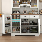 Gyfimoie 60" Tall Farmhouse Kitchen Pantry Storage Cabinet,Kitchen Hutch with Microwave Stand,Freestanding Buffet Pantry Cabinet with Glass Door and Adjustable Shelves for Dining Room (White)