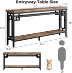 IRONCK 70.9" Long Console Table, 2-Tier Long Narrow Console Table Behind Couch for Display with Central Support Frame, Industrial Long Entryway Table for Entryway and Living Room