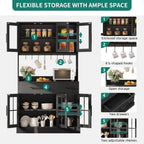 YITAHOME 2-Pack Kitchen Pantry Storage Cabinet Set, 71'' Kitchen Hutch with Outlet & Glass Door & Drawer & Shelves & Hook, Freestanding Microwave Stand Coffee Bar for Home Dining Living Room, Black