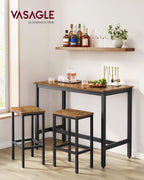 VASAGLE Bar Table and Chairs Set, Rectangular Table with 2 Stools, Dining Pub Set for 2, Space Saving for Kitchen Breakfast, Living Room, Party Room, Rustic Brown and Black ULBT15X