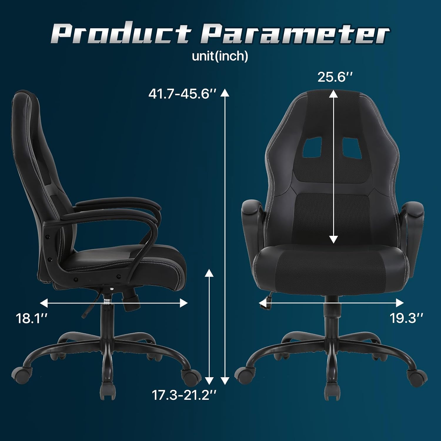 Gaming Chair PC Office Chair Ergonomic Gamer Chair PU Leather Executive Computer Chair with Lumbar Support High Back Adjustable Rolling Swivel Desk Chair for Adult Teen, Black