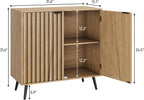 Smuxee Fluted Sideboard Cabinet, Freestanding Natural Buffet Cabinet with Adjustable Shelf, Wood Storage Cabinet for Living Room, Entryway, Hallway