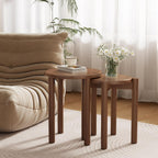 Solid Wood Stackable Stools Set of 4, 100% Wooden Stool No Installation Required Walnut Side Table Multifunctional Space Saving 18 Inch Round Stool Modular Interlocking Coffe Table for Living Room