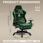 Symino Gaming Chair, Ergonomic Office Chair with 2D Armrests, 150° Recline, Breathable Faux Suede Fabric, Adjustable Headrest, Computer Desk Chair for Home Office, with Footrest, Green