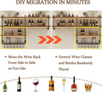 70.9in Large Wine Rack with LED Light, 4 Tiers Solid Wood Wall Mounted Wine Rack, Industrial Liquor Bottles Floating Shelves with Glass Holder for Home Bar/Dining Room (70.9in/180cm)
