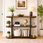 Gewudraw 39” Console Table with Storage, 3 Tier Entryway Table with Round Corners, Industrial Narrow Sofa Table Behind Couch for Living Room, Hallway, Entryway, Rustic Brown