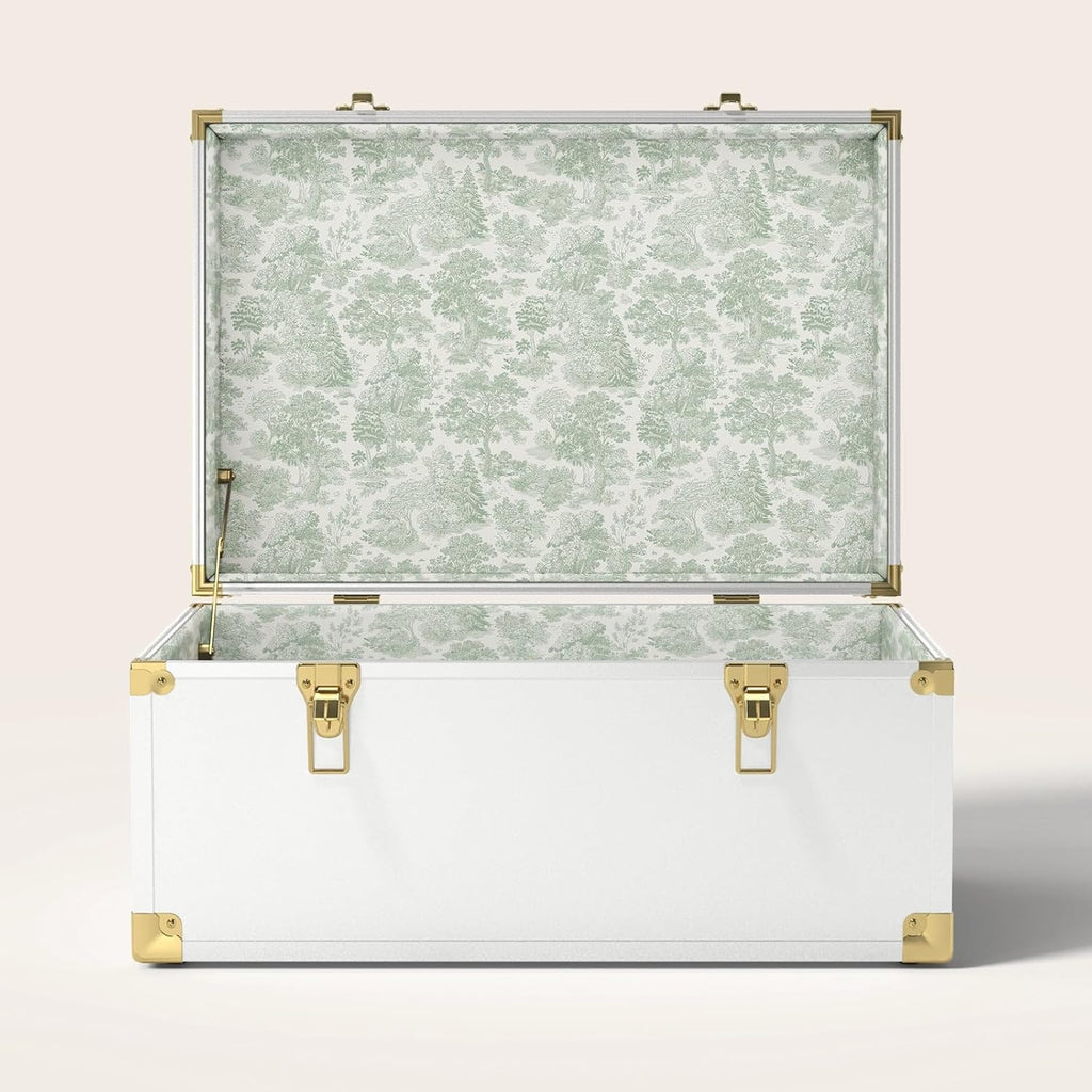 Momento Wedding Keepsake Trunk | Personalized Memory Box for Wedding Mementos | Handmade in USA | Metal and Plywood Construction | Standard Size 20" (White/Forest)