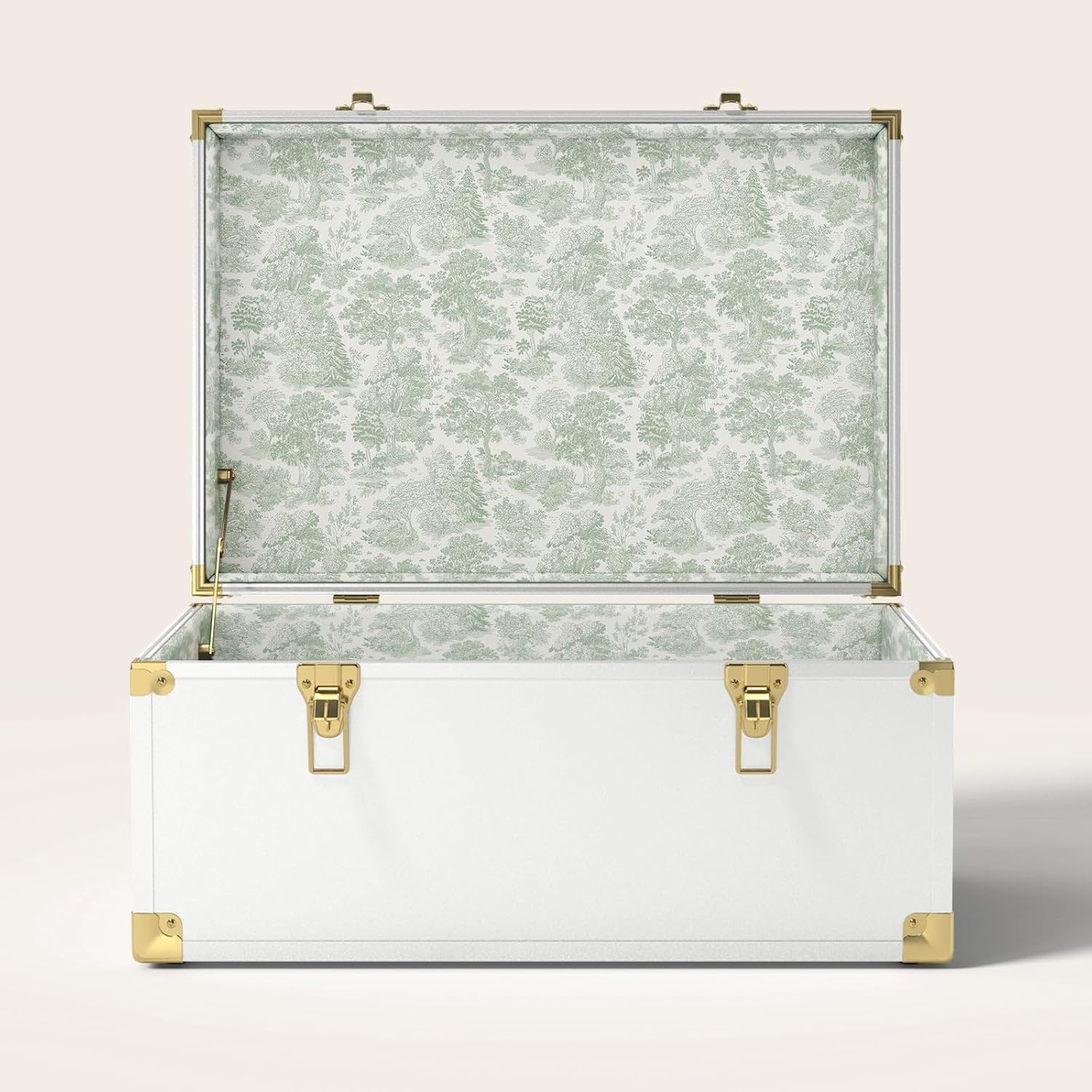 Momento Wedding Keepsake Trunk | Personalized Memory Box for Wedding Mementos | Handmade in USA | Metal and Plywood Construction | Standard Size 20" (White/Forest)