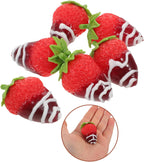 6pcs Artificial Realistic Strawberries Chocolate Dipped Faux Fruit Decoration Set for Photography Props Cake Toppers Party Photo Shoot