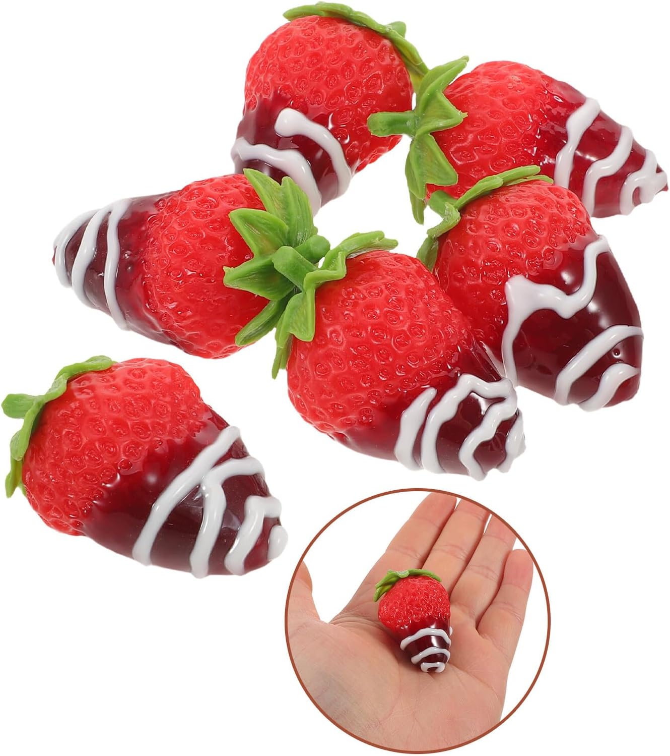 6pcs Artificial Realistic Strawberries Chocolate Dipped Faux Fruit Decoration Set for Photography Props Cake Toppers Party Photo Shoot