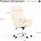 COLAMY Ellis High-Back Home Office Desk Chair, Leather Executive Chair with Integrated Armrests, Beige