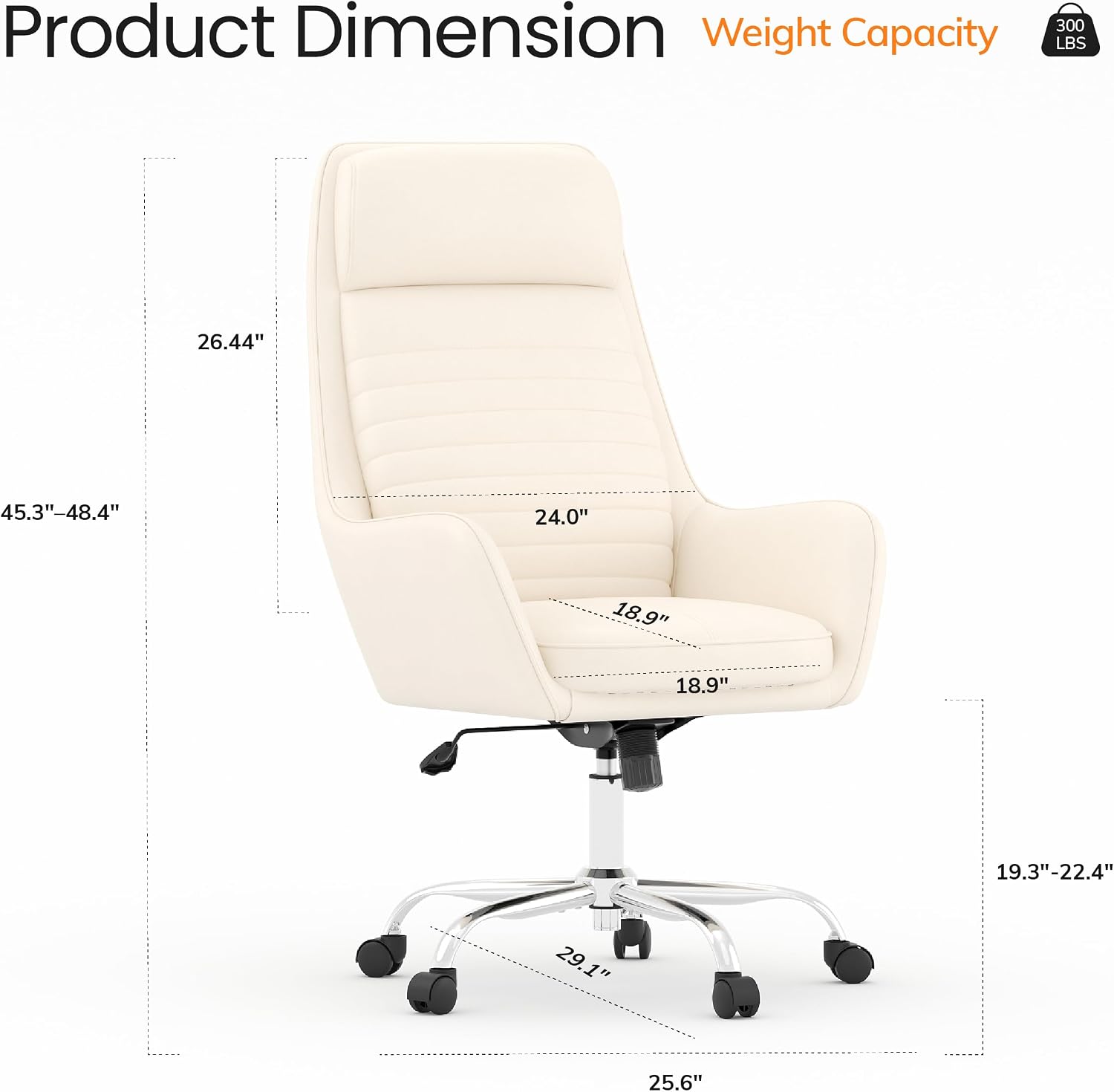 COLAMY Ellis High-Back Home Office Desk Chair, Leather Executive Chair with Integrated Armrests, Beige