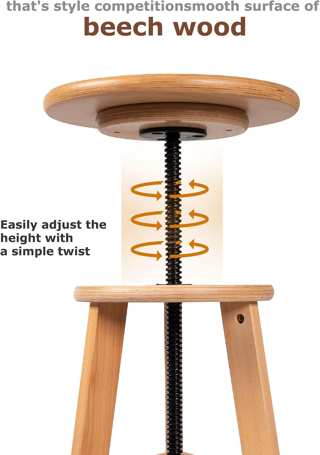 DJAR Wooden Drafting Stool Chair, Adjustable Beech Wood Artist Seat, Supports 180 Lbs, for Home, Studio, Kitchen, or Office, Natural