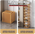The 9-Tier No-Assembly Bamboo Rack, Foldable Space-Saving Organizer for Shoes, No Assembly Narrow Shoe Shelf for Entryway Closet Dorm (Brown, 9)