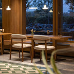 Wooden Dining Chairs Set of 4 Mid Century Modern Upholstered Farmhouse Dining Room Chair with Solid Wood Legs, Fabric Kitchen Side Chairs with Ergonomic Curved Backrest