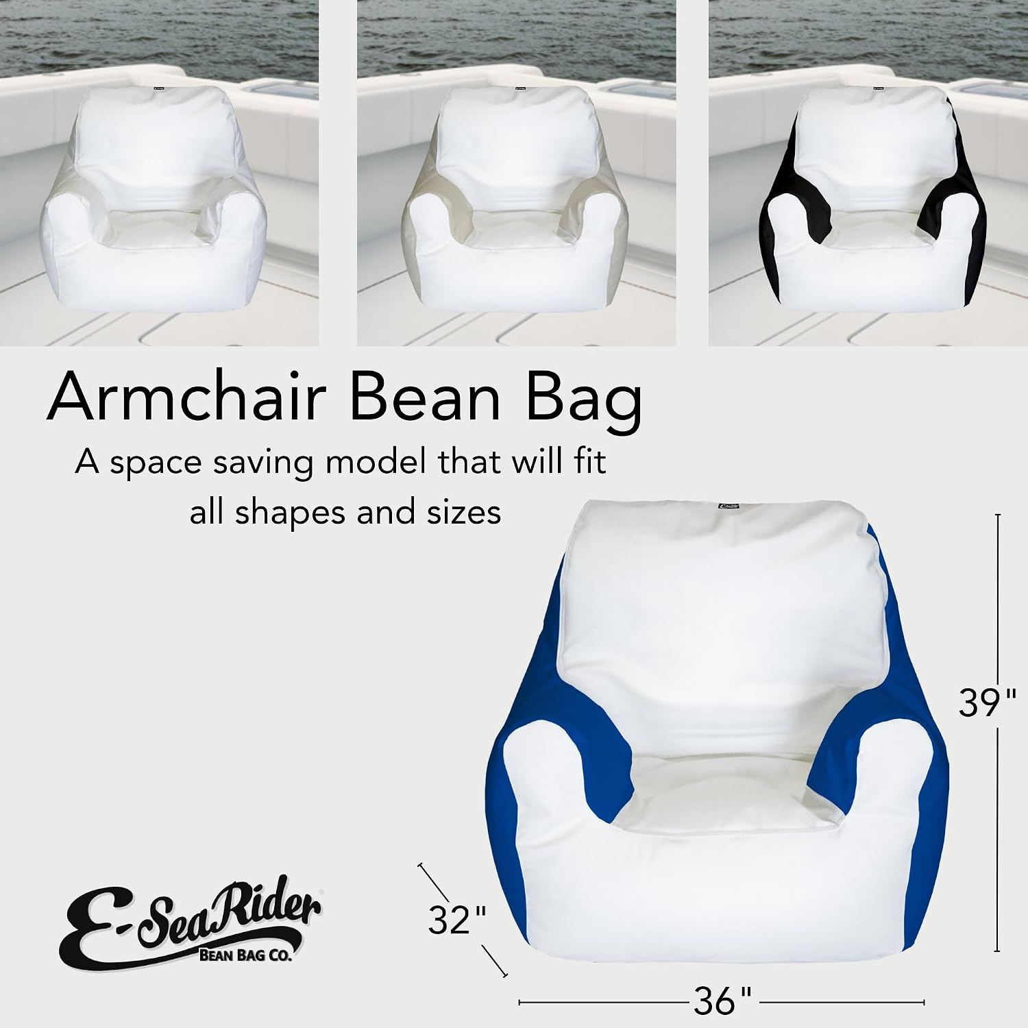 E-SeaRider Armchair Marine Beanbag, Medium, Multi (White/Grey)