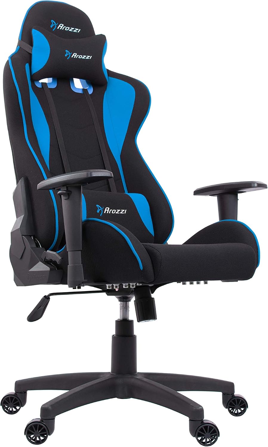 Arozzi - Forte Mesh Fabric Ergonomic Computer Gaming/Office Chair with Recliner, Swivel, Tilt, Rocker, Adjustable Height and Adjustable Lumbar and Neck Support Pillows - Black - Blue Accents