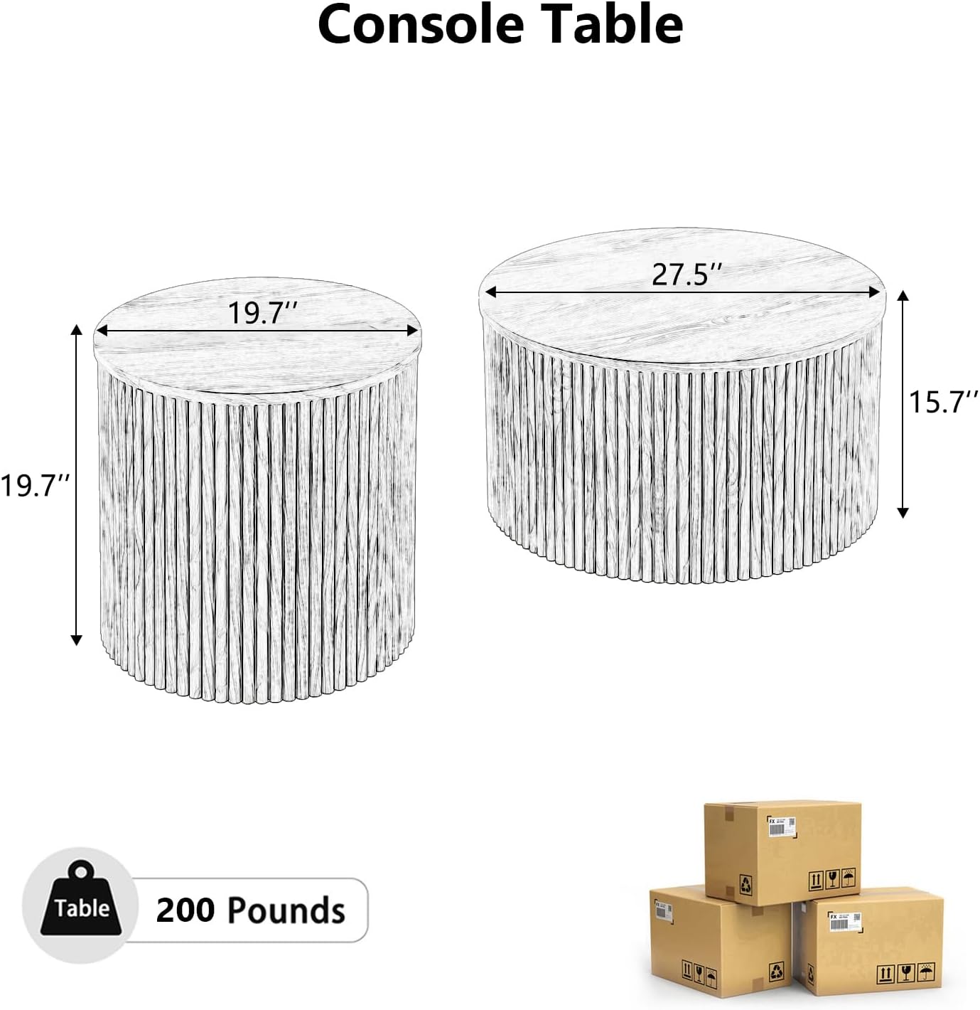 Nesting Coffee Table Set of 2, Modern Round Black Wood Coffee Table with Built-in Storage, Mid-Century Accent Side Table for Living Room, Kitchen, Small Apartment