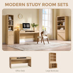 72" Tall Modern Bookshelf with Doors, 5-Tier Large Bookcase w/ Drawer, Wooden Storage Cabinet w/Adjustable Shelves, Versatile Book Shelf w/ Curved Profile Design for Living Room, Office, Natural Oak