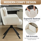 WUTUTUEE Fabric Dining Chair Modern Upholstered Swivel Dining Room Chairs Comfy Accent Armchair with Mid Back, Desk Arm Chair No Wheels for Kitchen/Living Room/Home Office, White