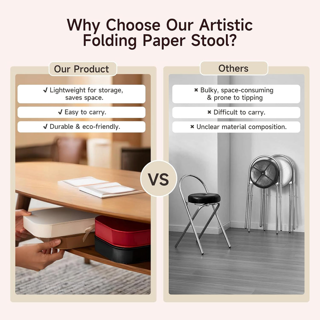 NOONTIDE Folding Stool - 17Inch Home Furniture 660lb Load Capacity Foldable Paper Stool Eco-Friendly Kraft Paper Honeycomb Design,Foldable to 1.2",Brown Modern Minimalist Stool for Living Room(White)