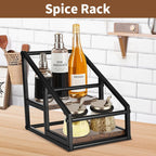 YQBRAO Coffee Syrup Rack Organizer,Liquor Bottle Display Shelf,2-Tier 4 Bottle Stand for Coffee Bar, Kitchen Station, Liquor, Wine, Dressing,Rustic Brown