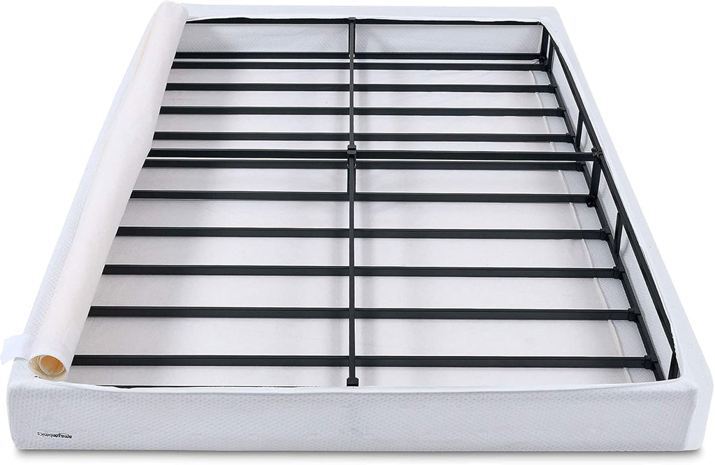 Amazon Basics Smart Box Spring Bed Base, 5-Inch Low Profile Height Mattress Foundation, Sturdy Durable Steel Support, Tool-Free Easy Assembly, Queen, 79" x 59.5" x 5", White